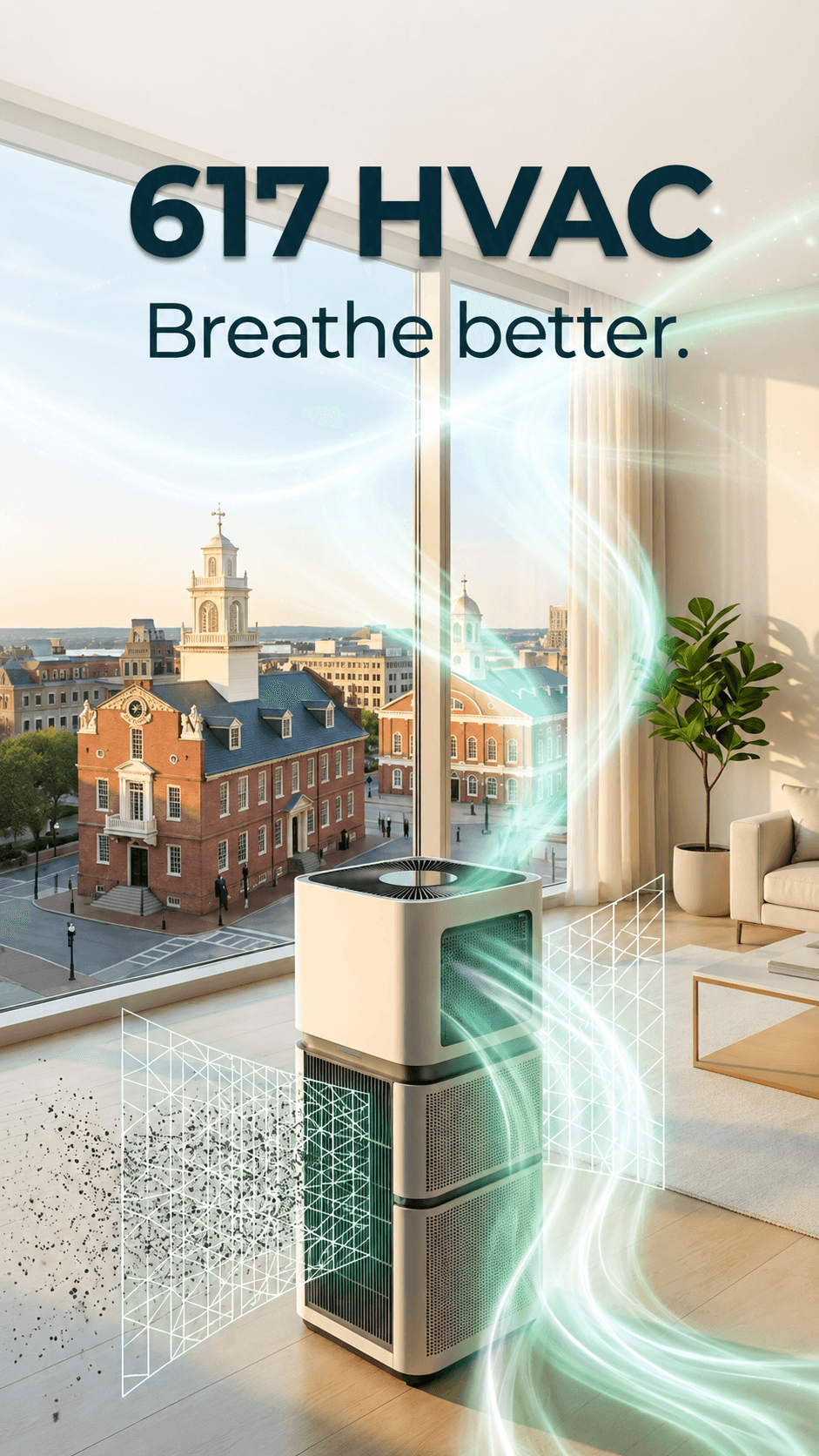 617 HVAC air quality visual with filtration and clean airflow.