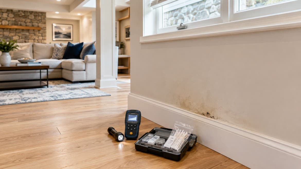 mold inspection and moisture check before deciding whether lab sampling is needed in a Greater Boston home